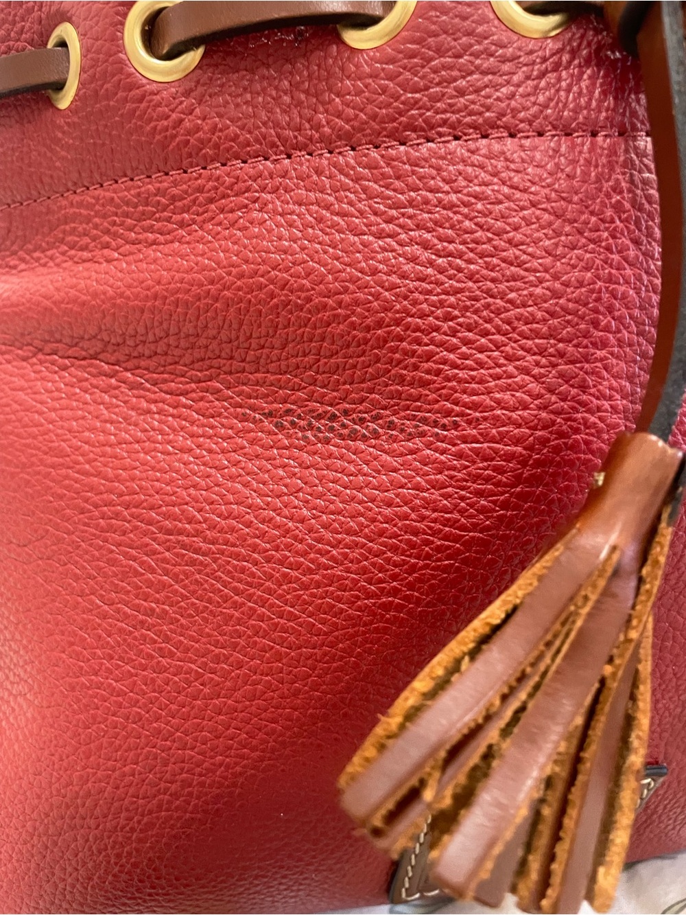 Dooney & Bourke Red bucket bag Drawstring Tote with Brown Trim - Picture 4 of 12